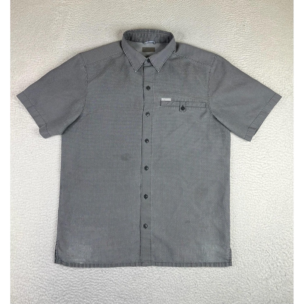 Columbia Mens Medium Gray Check Short Sleeve Hiking Shirt AM1020